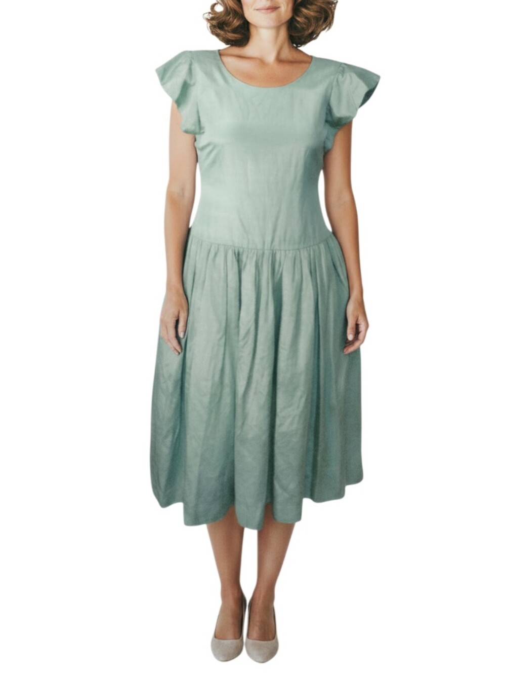Vintage Oscar De La Renta Fit & Flare Midi Dress Size Medium Sage Green Rare